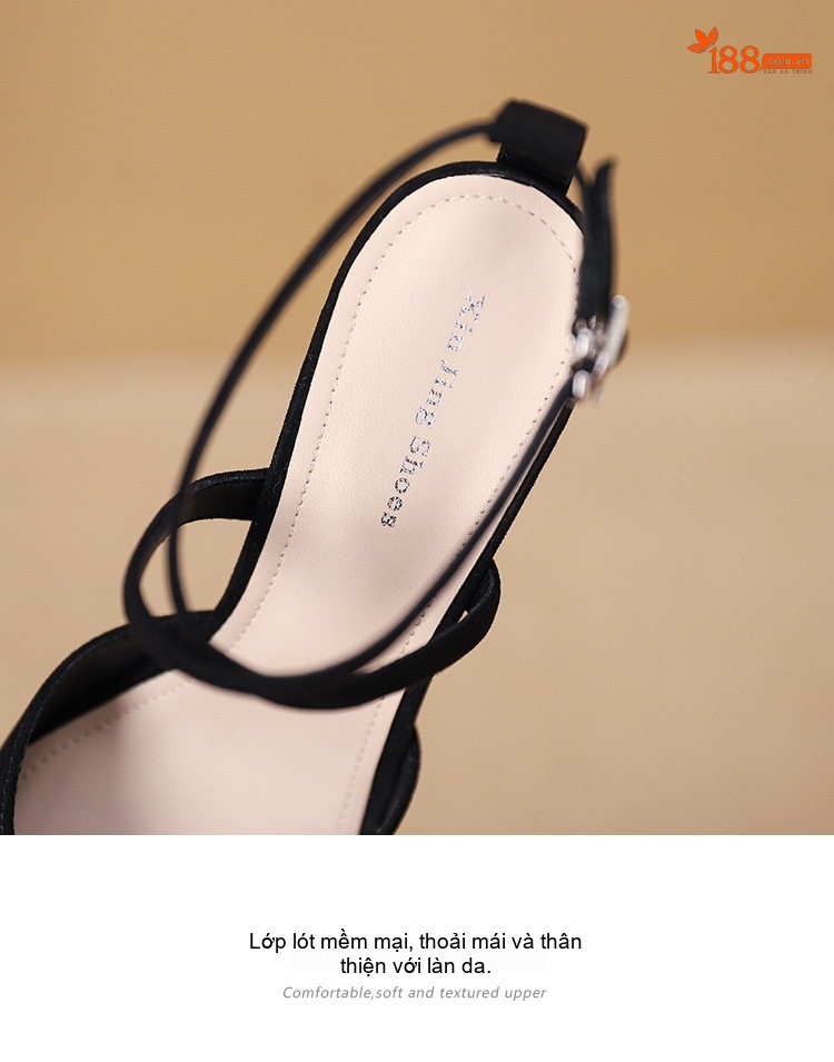 Giày Sandal Cao Gót Nữ Mũi Nhọn Quai Chéo Gót Cao 8cm Màu Đen, Trắng chi tiết 6