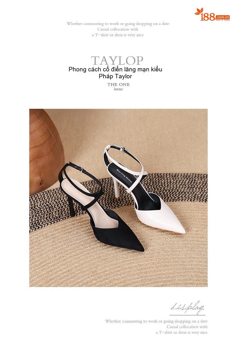 Giày Sandal Cao Gót Nữ Mũi Nhọn Quai Chéo Gót Cao 8cm Màu Đen, Trắng chi tiết 25