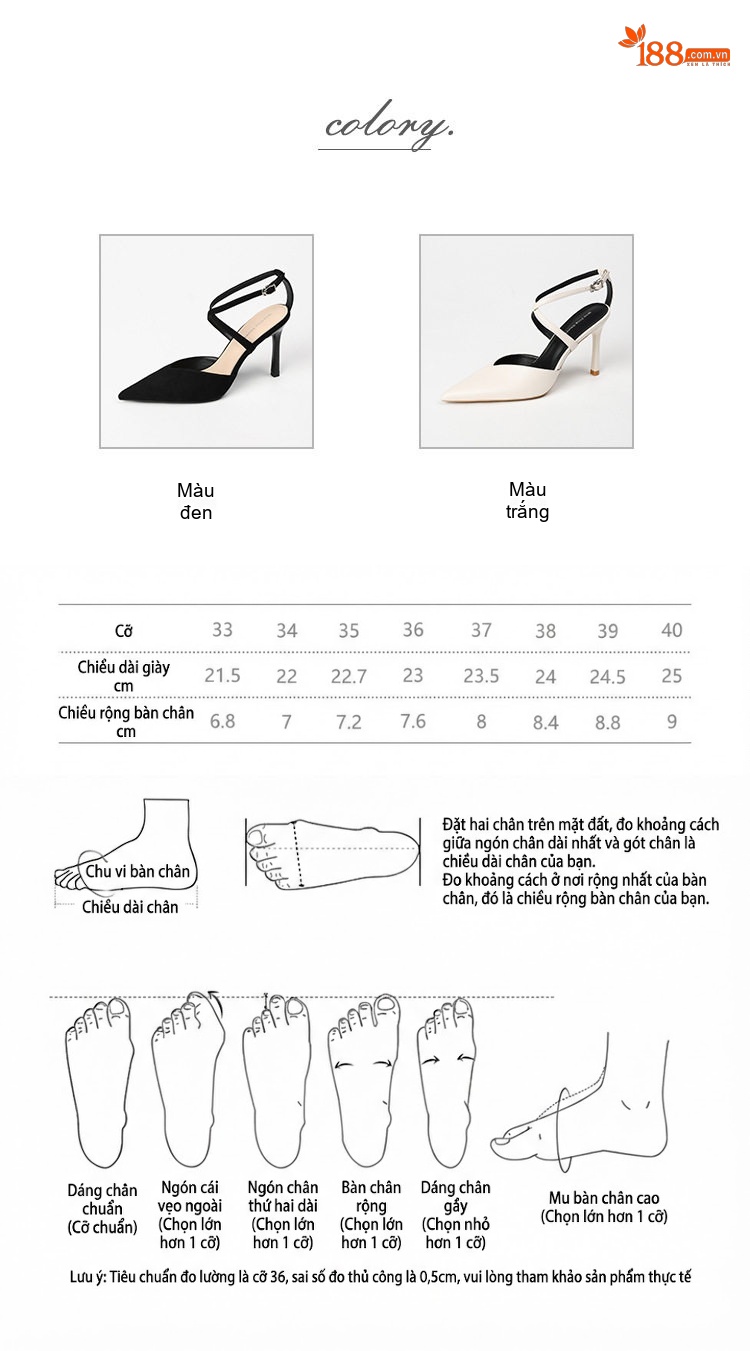 Giày Sandal Cao Gót Nữ Mũi Nhọn Quai Chéo Gót Cao 8cm Màu Đen, Trắng chi tiết 4