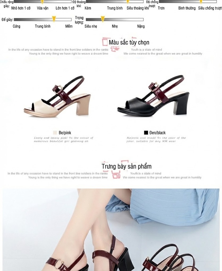 Giày Sandal Cao Gót Nữ Hở Ngón Quai Hậu Gót Vuông Da Bóng Gót Cao 7cm - 8cm Màu Đen, Kem, Đỏ chi tiết 2