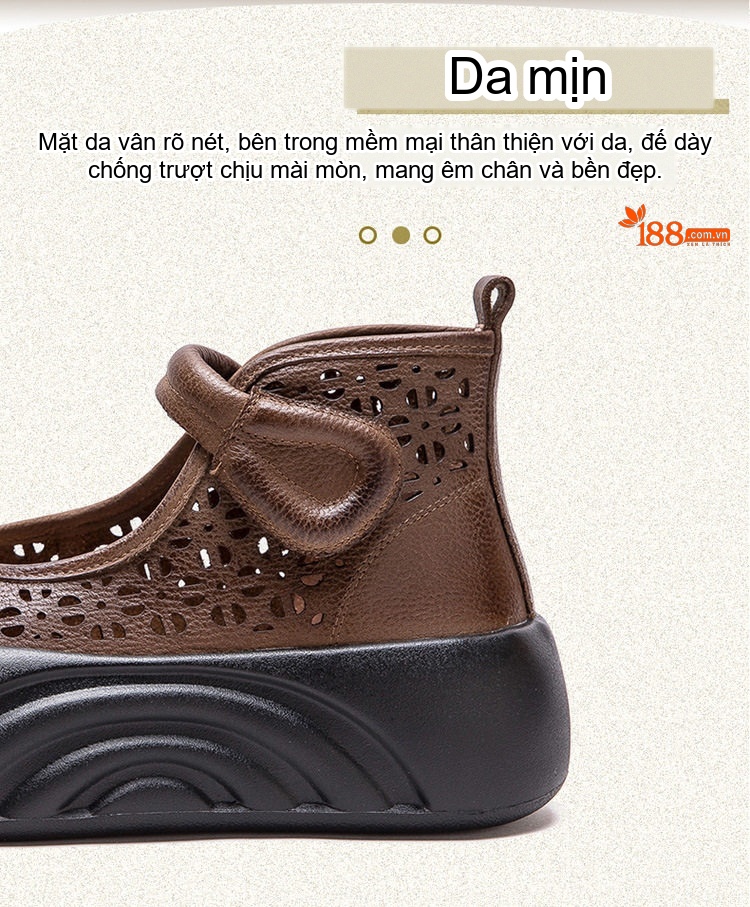 Dép Sandal Nữ Cao Cổ Đế Xuồng Lỗ Thoáng Khí Đế Cao 5cm - 6cm Màu Nâu, Đen chi tiết 3