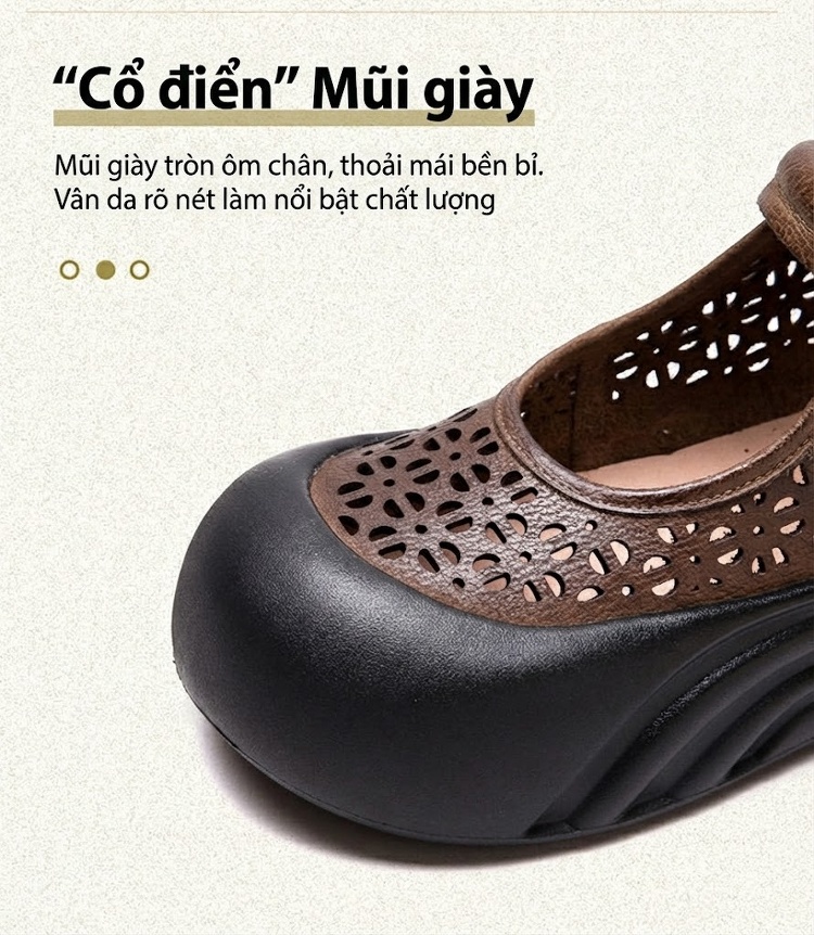 Dép Sandal Nữ Cao Cổ Đế Xuồng Lỗ Thoáng Khí Đế Cao 5cm - 6cm Màu Nâu, Đen chi tiết 4