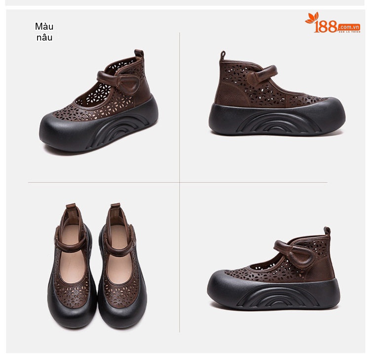 Dép Sandal Nữ Cao Cổ Đế Xuồng Lỗ Thoáng Khí Đế Cao 5cm - 6cm Màu Nâu, Đen chi tiết 17