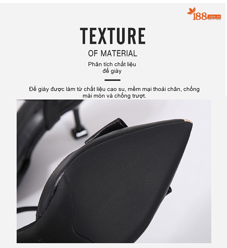 Giày Sandal Cao Gót Nữ Mũi Nhọn Quai Hậu Đính Đá Gót Cao 7cm - 8cm Màu Đen, Kem chi tiết 10