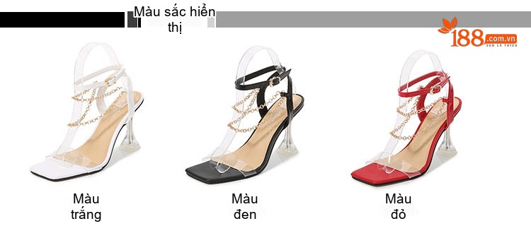 Giày Sandal Cao Gót Nữ Quai Mảnh Gót Ly Đính Dây Xích Gót Cao 8cm Màu Đen, Trắng, Đỏ chi tiết 1