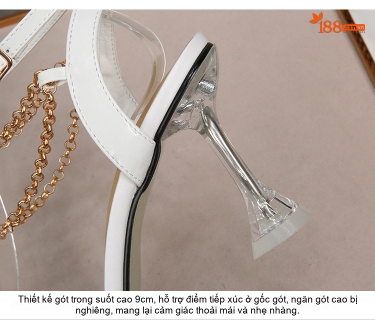 Giày Sandal Cao Gót Nữ Quai Mảnh Gót Ly Đính Dây Xích Gót Cao 8cm Màu Đen, Trắng, Đỏ chi tiết 4