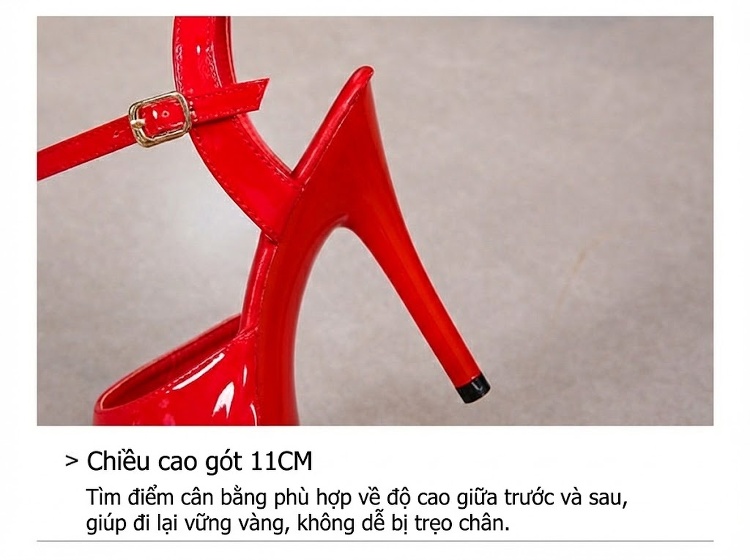 Giày Sandal Cao Gót Nữ Hở Ngón Quai Mảnh Đính Đá Gót Cao 11cm Da Bóng Màu Đen, Trắng, Bạc, Xanh... chi tiết 6