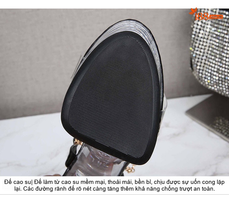 Giày Sandal Cao Gót Nữ Quai Trong Suốt Gót Nhọn 13cm - 15cm Màu Đen, Trắng, Đỏ, Bạc... chi tiết 5