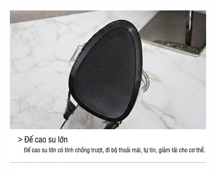 Giày Sandal Cao Gót Nữ Quai Trong Suốt Gót Cao 11cm Đính Lông Vũ Màu Đen, Đỏ, Vàng, Hồng... chi tiết 3