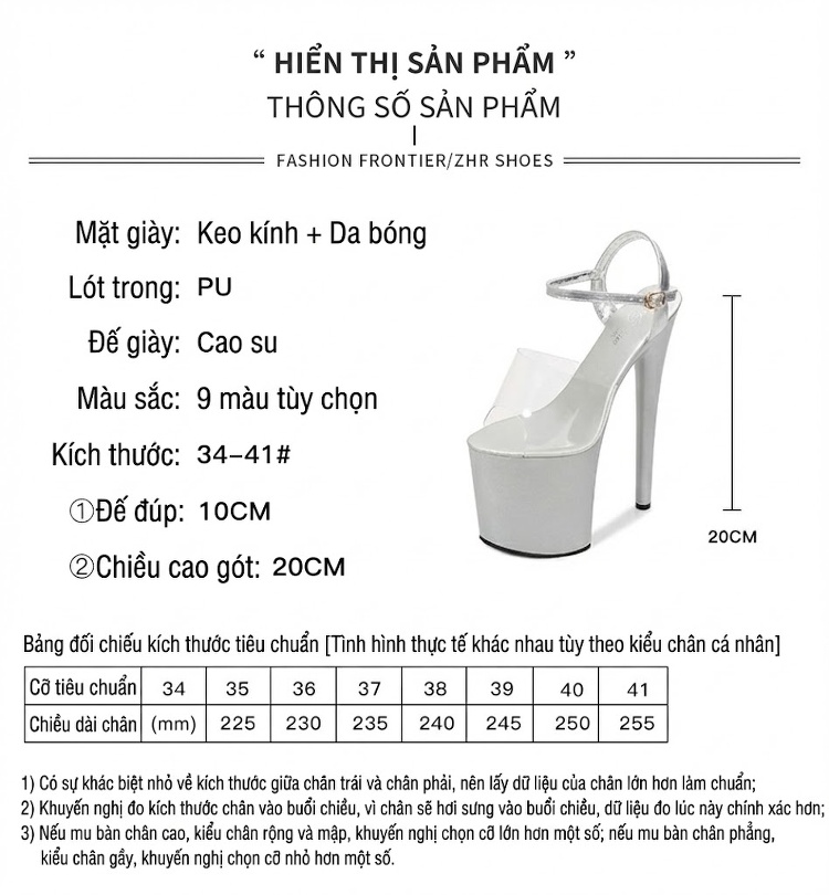 Giày Sandal Cao Gót Nữ Quai Trong Suốt Đế Xuồng Siêu Cao Gót Cao 10cm - 12cm Màu Đen, Trắng, Đỏ, Tím... chi tiết 2