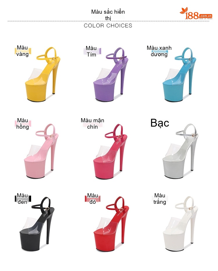 Giày Sandal Cao Gót Nữ Quai Trong Suốt Đế Xuồng Siêu Cao Gót Cao 10cm - 12cm Màu Đen, Trắng, Đỏ, Tím... chi tiết 3