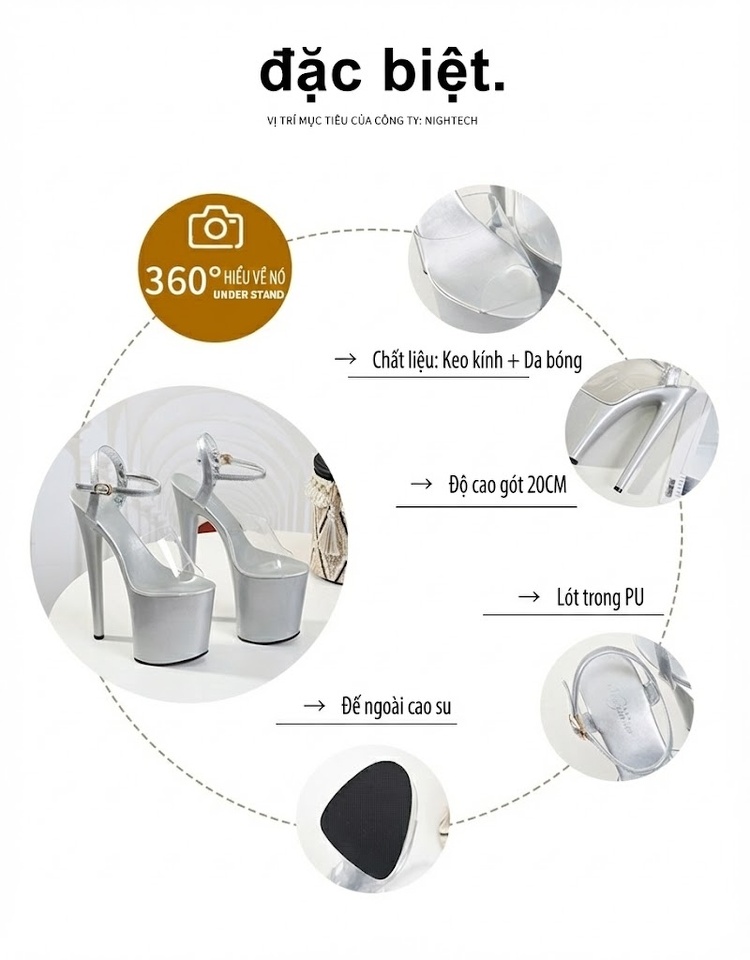 Giày Sandal Cao Gót Nữ Quai Trong Suốt Đế Xuồng Siêu Cao Gót Cao 10cm - 12cm Màu Đen, Trắng, Đỏ, Tím... chi tiết 4