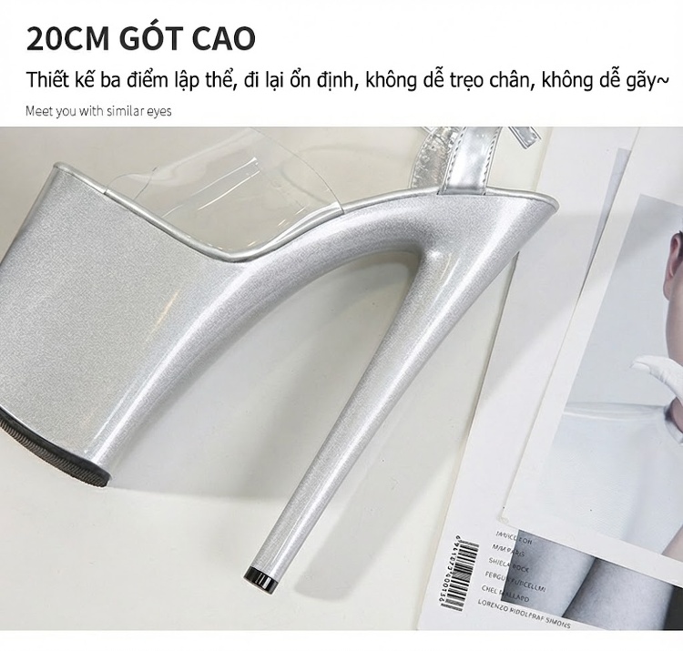 Giày Sandal Cao Gót Nữ Quai Trong Suốt Đế Xuồng Siêu Cao Gót Cao 10cm - 12cm Màu Đen, Trắng, Đỏ, Tím... chi tiết 8