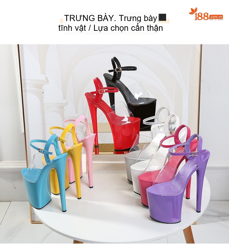 Giày Sandal Cao Gót Nữ Quai Trong Suốt Đế Xuồng Siêu Cao Gót Cao 10cm - 12cm Màu Đen, Trắng, Đỏ, Tím... chi tiết 24