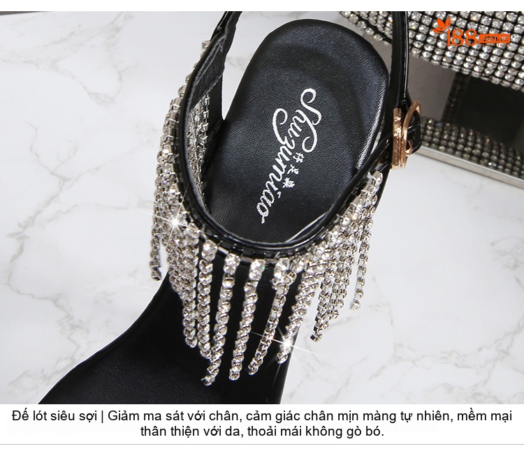 Giày Sandal Cao Gót Nữ Quai Ngang Hở Ngón Đế Xuồng Trong Suốt Gót Cao 10cm - 12cm Màu Đen, Trắng, Vàng, Hồng... chi tiết 5