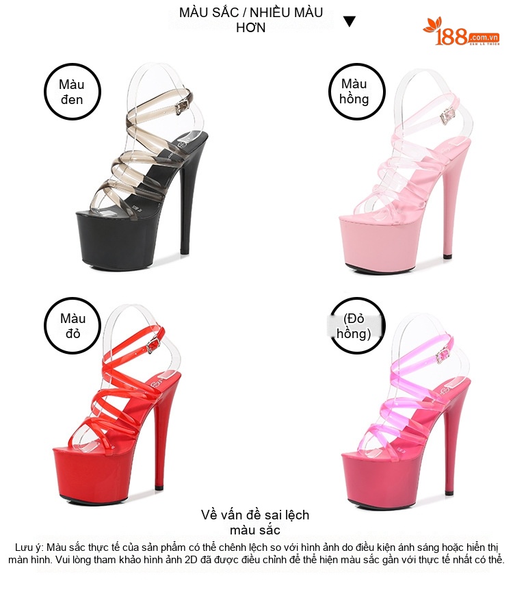 Giày Sandal Cao Gót Nữ Da Bóng Quai Trong Gót Cao 10cm - 12cm Màu Đen, Đỏ, Hồng, Trắng... chi tiết 2