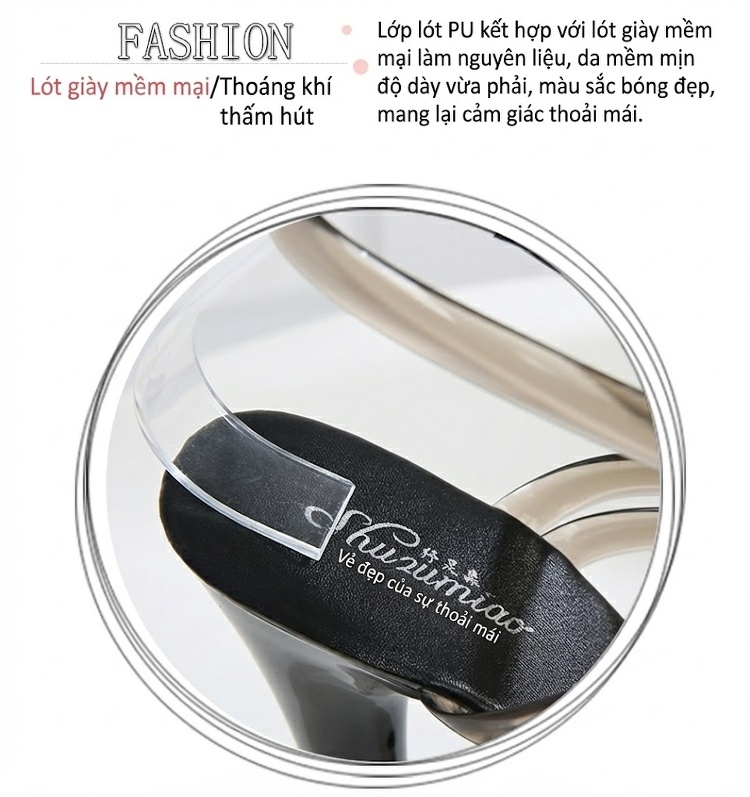 Giày Sandal Cao Gót Nữ Da Bóng Quai Trong Gót Cao 10cm - 12cm Màu Đen, Đỏ, Hồng, Trắng... chi tiết 5
