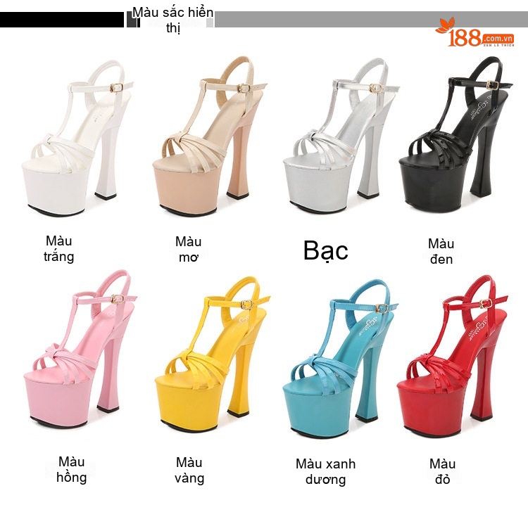 Giày Sandal Cao Gót Nữ Quai Chữ T Da Bóng Gót Cao 10cm - 12cm Màu Đen, Trắng, Đỏ, Hồng... chi tiết 2