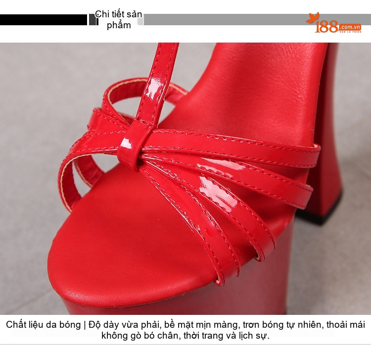 Giày Sandal Cao Gót Nữ Quai Chữ T Da Bóng Gót Cao 10cm - 12cm Màu Đen, Trắng, Đỏ, Hồng... chi tiết 3