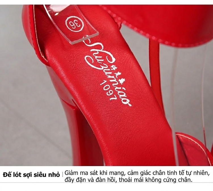 Giày Sandal Cao Gót Nữ Quai Mảnh Đế Xuồng Gót Cao 17cm Da Bóng Màu Đen, Đỏ, Trắng, Vàng... chi tiết 4