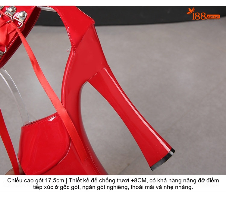 Giày Sandal Cao Gót Nữ Quai Mảnh Đế Xuồng Gót Cao 17cm Da Bóng Màu Đen, Đỏ, Trắng, Vàng... chi tiết 5