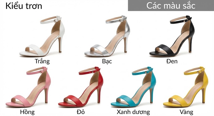 Giày Sandal Cao Gót Nữ Quai Ngang Da Bóng Gót Cao 10cm - 12cm Màu Bạc, Hồng, Vàng, Đỏ... chi tiết 2
