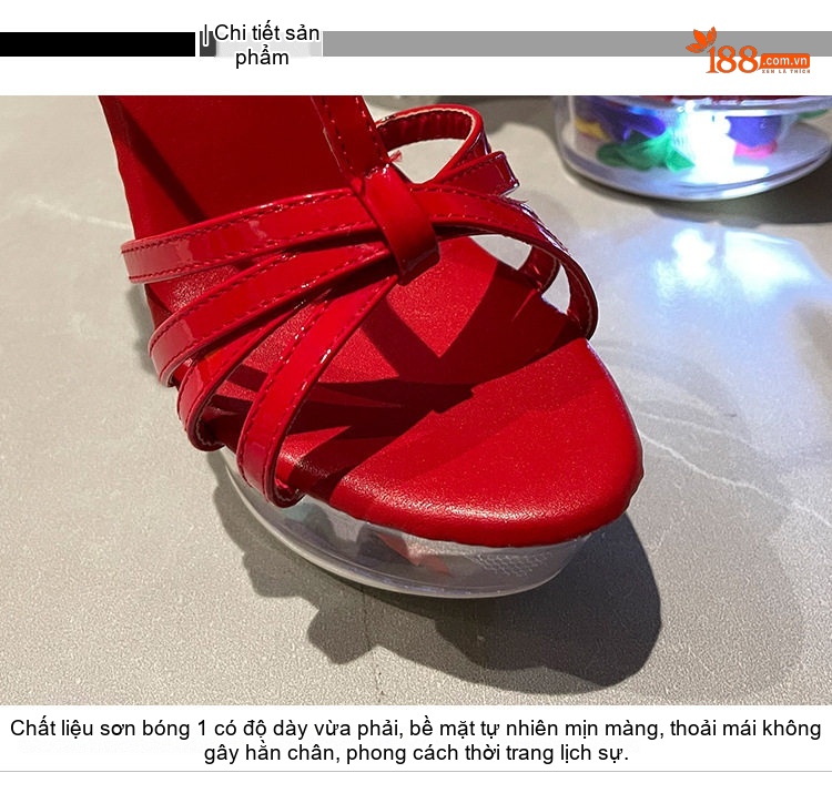 Giày Sandal Cao Gót Nữ Quai Ngang Đế Trong Suốt Gót Cao 10cm - 12cm Màu Đen, Đỏ, Trắng chi tiết 3