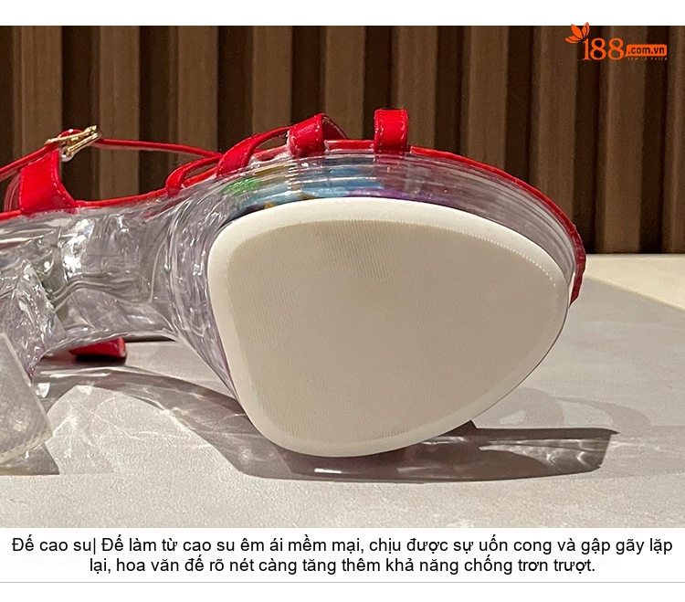 Giày Sandal Cao Gót Nữ Quai Ngang Đế Trong Suốt Gót Cao 10cm - 12cm Màu Đen, Đỏ, Trắng chi tiết 5