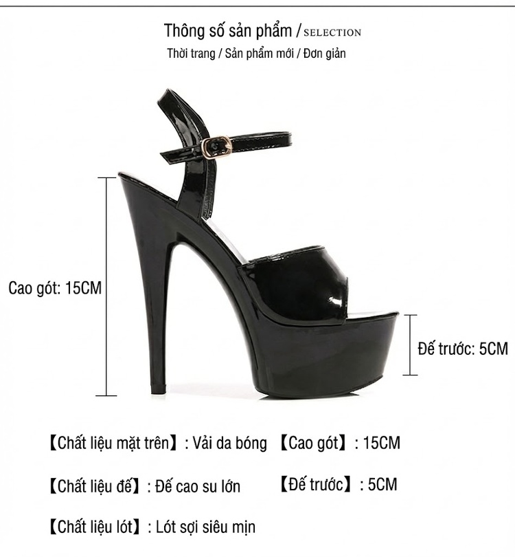 Giày Sandal Cao Gót Nữ Quai Mảnh Hở Mũi Da Bóng Gót Cao 10cm - 12cm Màu Đen, Đỏ, Trắng, Bạc... chi tiết 3