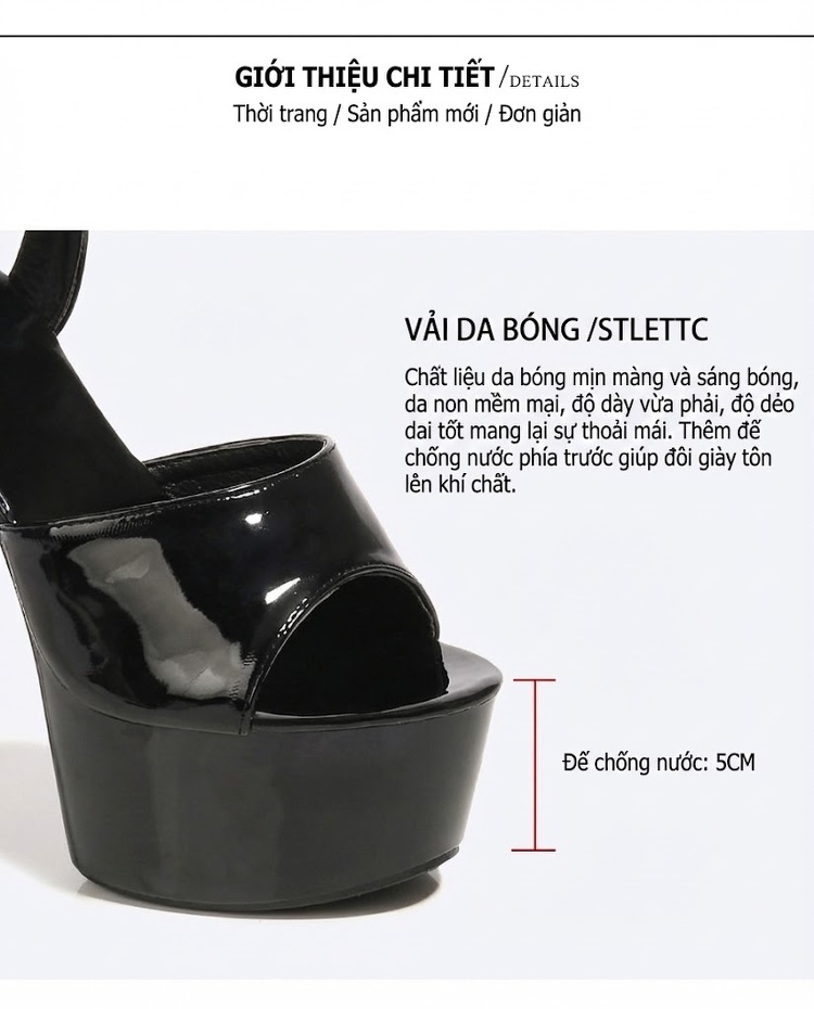 Giày Sandal Cao Gót Nữ Quai Mảnh Hở Mũi Da Bóng Gót Cao 10cm - 12cm Màu Đen, Đỏ, Trắng, Bạc... chi tiết 6