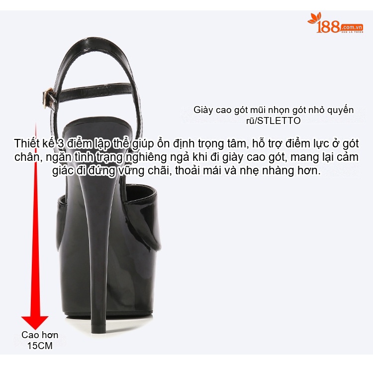 Giày Sandal Cao Gót Nữ Quai Mảnh Hở Mũi Da Bóng Gót Cao 10cm - 12cm Màu Đen, Đỏ, Trắng, Bạc... chi tiết 8