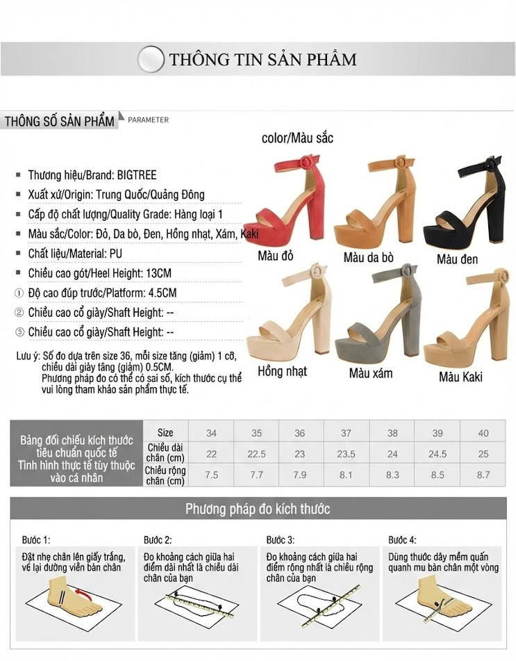 Giày Sandal Cao Gót Nữ Quai Hậu Đế Xuồng Gót Vuông Gót Cao 8cm Da Mờ Màu Kem, Đen, Nâu, Đỏ, Xám... chi tiết 1