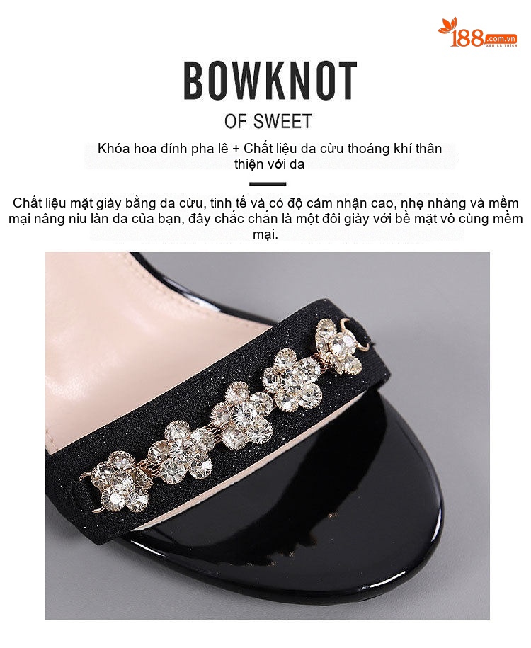 Giày Sandal Cao Gót Nữ Quai Ngang Đính Đá Gót Cao 7cm - 8cm Màu Đen, Kem chi tiết 27