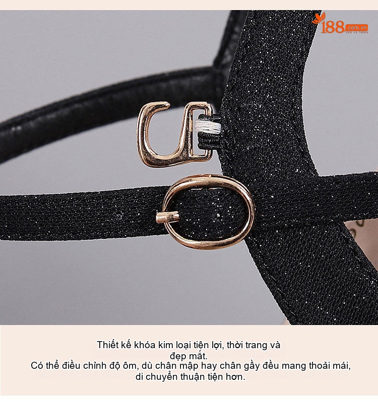 Giày Sandal Cao Gót Nữ Quai Ngang Đính Đá Gót Cao 7cm - 8cm Màu Đen, Kem chi tiết 29