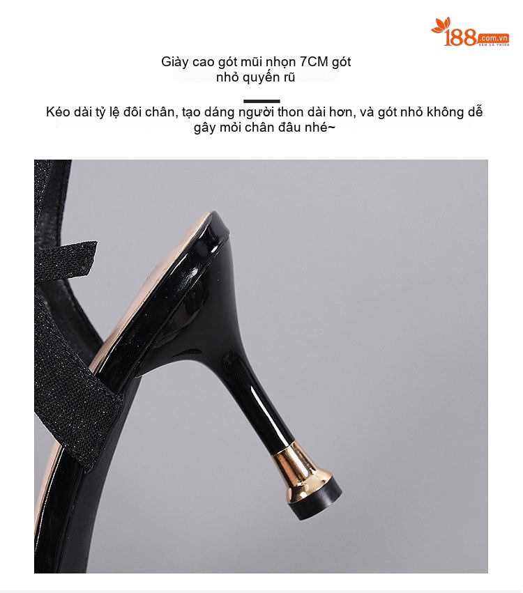 Giày Sandal Cao Gót Nữ Quai Ngang Đính Đá Gót Cao 7cm - 8cm Màu Đen, Kem chi tiết 30