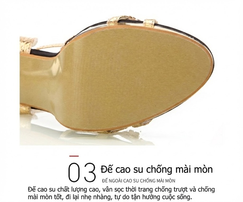 Giày Sandal Cao Gót Nữ Quai Ngang Hở Ngón Đính Đá Gót Cao 9cm - 10cm Màu Vàng, Bạc, Đen... chi tiết 16