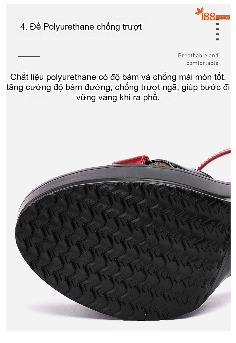 Giày Sandal Cao Gót Nữ Đế Xuồng Hở Ngón Quai Ngang Da Bóng Gót Cao 9cm Màu Đen, Trắng, Đỏ chi tiết 8