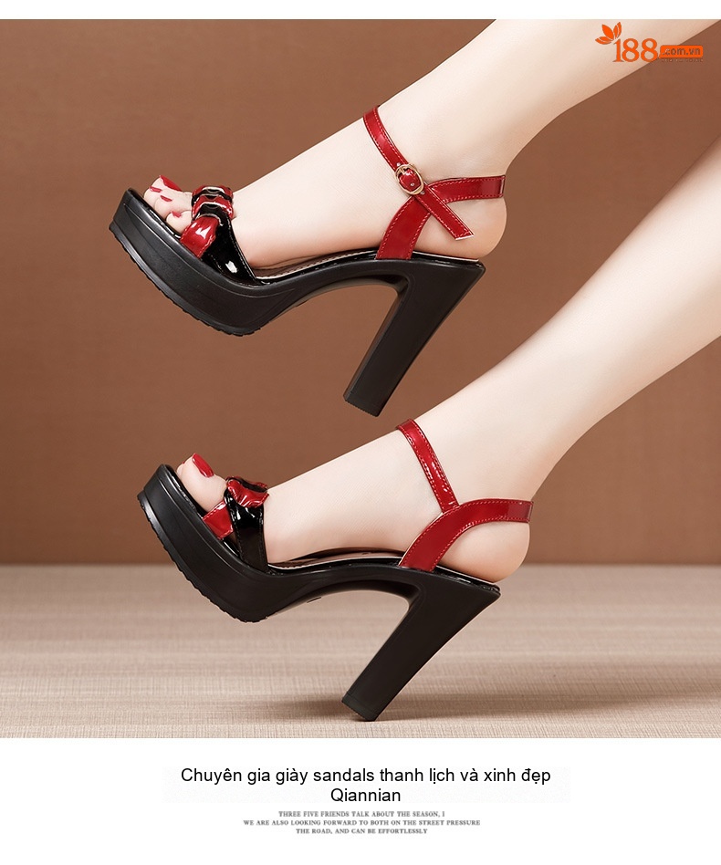 Giày Sandal Cao Gót Nữ Đế Xuồng Hở Ngón Quai Ngang Da Bóng Gót Cao 9cm Màu Đen, Trắng, Đỏ chi tiết 10