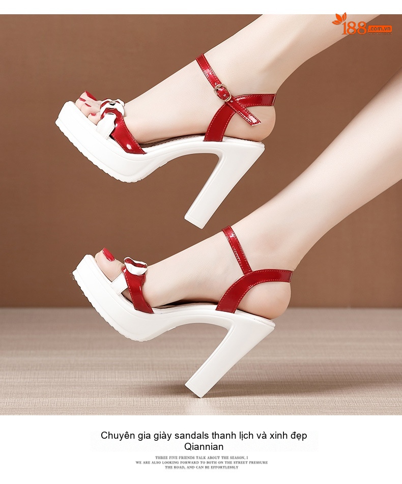 Giày Sandal Cao Gót Nữ Đế Xuồng Hở Ngón Quai Ngang Da Bóng Gót Cao 9cm Màu Đen, Trắng, Đỏ chi tiết 13