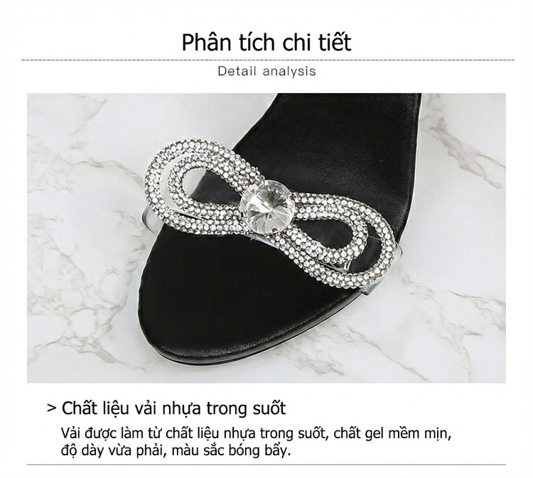 Giày Sandal Cao Gót Nữ Quai Trong Suốt Đính Đá Gót Cao 11cm Màu Đỏ, Đen, Vàng, Trắng... chi tiết 4