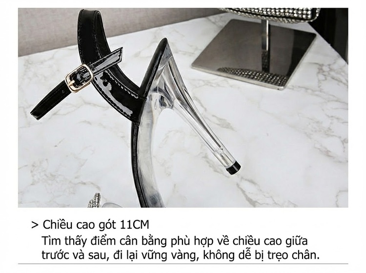 Giày Sandal Cao Gót Nữ Quai Trong Suốt Đính Đá Gót Cao 11cm Màu Đỏ, Đen, Vàng, Trắng... chi tiết 5