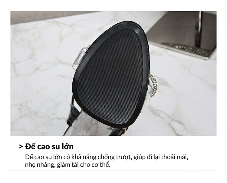 Giày Sandal Cao Gót Nữ Quai Trong Suốt Đính Đá Gót Cao 11cm Màu Đỏ, Đen, Vàng, Trắng... chi tiết 6