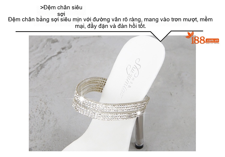Giày Sandal Cao Gót Nữ Quai Trong Suốt Đính Đá Gót Cao 13cm Màu Trắng, Bạc chi tiết 5