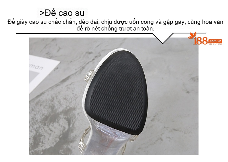 Giày Sandal Cao Gót Nữ Quai Trong Suốt Đính Đá Gót Cao 13cm Màu Trắng, Bạc chi tiết 7