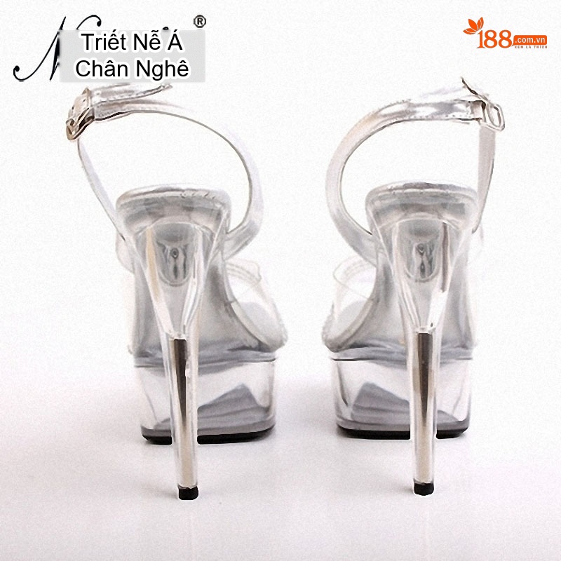 Giày Sandal Cao Gót Nữ Hở Mũi Quai Trong Suốt Đế Xuồng Gót Cao 11cm - 12cm Màu Bạc chi tiết 8