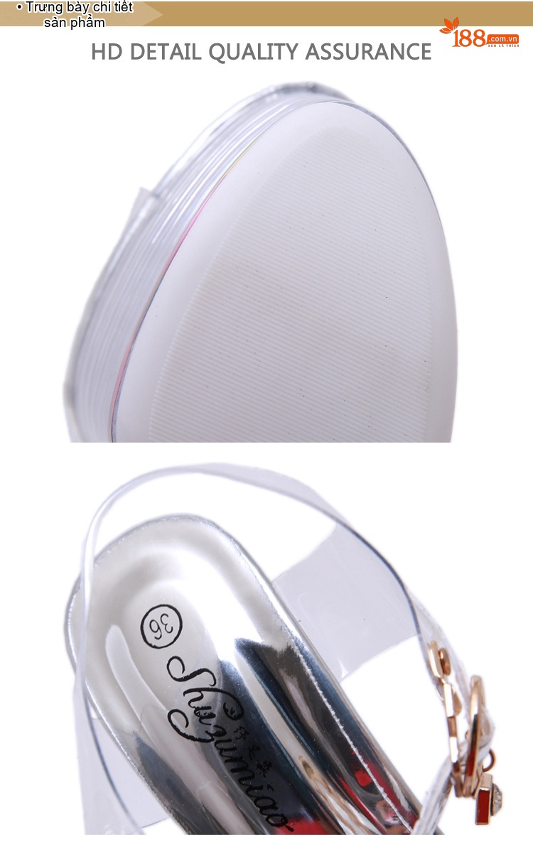 Giày Sandal Cao Gót Nữ Quai Trong Suốt Gót Nhọn Đế Xuồng 17cm Màu Trắng Trong chi tiết 16