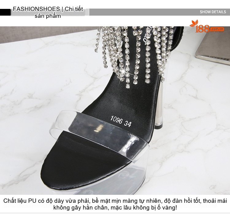 Giày Sandal Cao Gót Nữ Quai Trong Suốt Đế Xuồng 17cm Gót Cao Màu Đen, Đỏ, Vàng, Xanh Dương... chi tiết 4