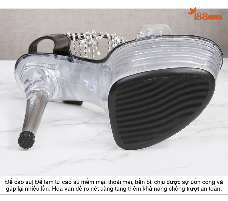 Giày Sandal Cao Gót Nữ Quai Trong Suốt Đế Xuồng 17cm Gót Cao Màu Đen, Đỏ, Vàng, Xanh Dương... chi tiết 7
