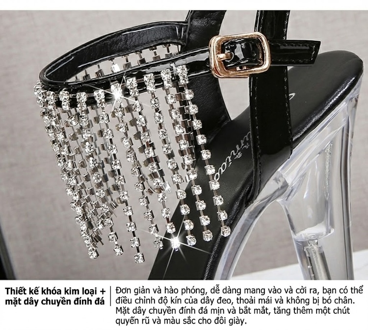 Giày Sandal Cao Gót Nữ Quai Trong Suốt Đế Xuồng 17cm Gót Cao Màu Đen, Đỏ, Vàng, Xanh Dương... chi tiết 8