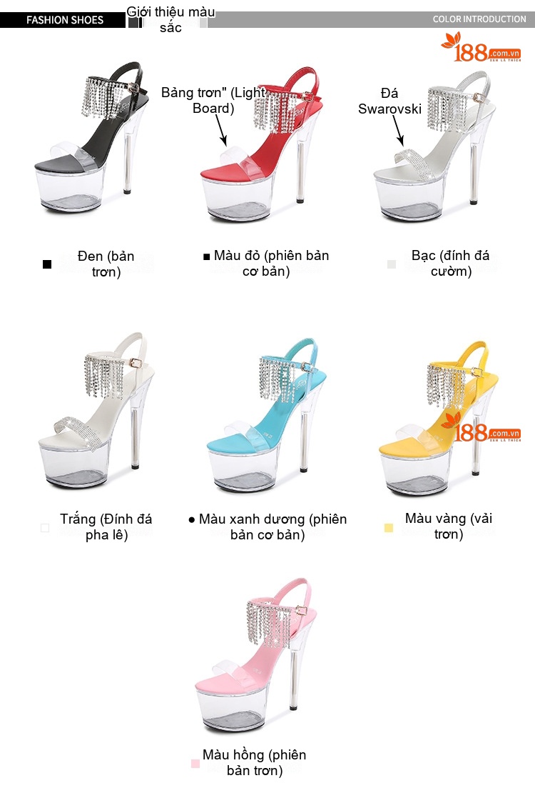 Giày Sandal Cao Gót Nữ Quai Trong Suốt Đế Xuồng 17cm Gót Cao Màu Đen, Đỏ, Vàng, Xanh Dương... chi tiết 2